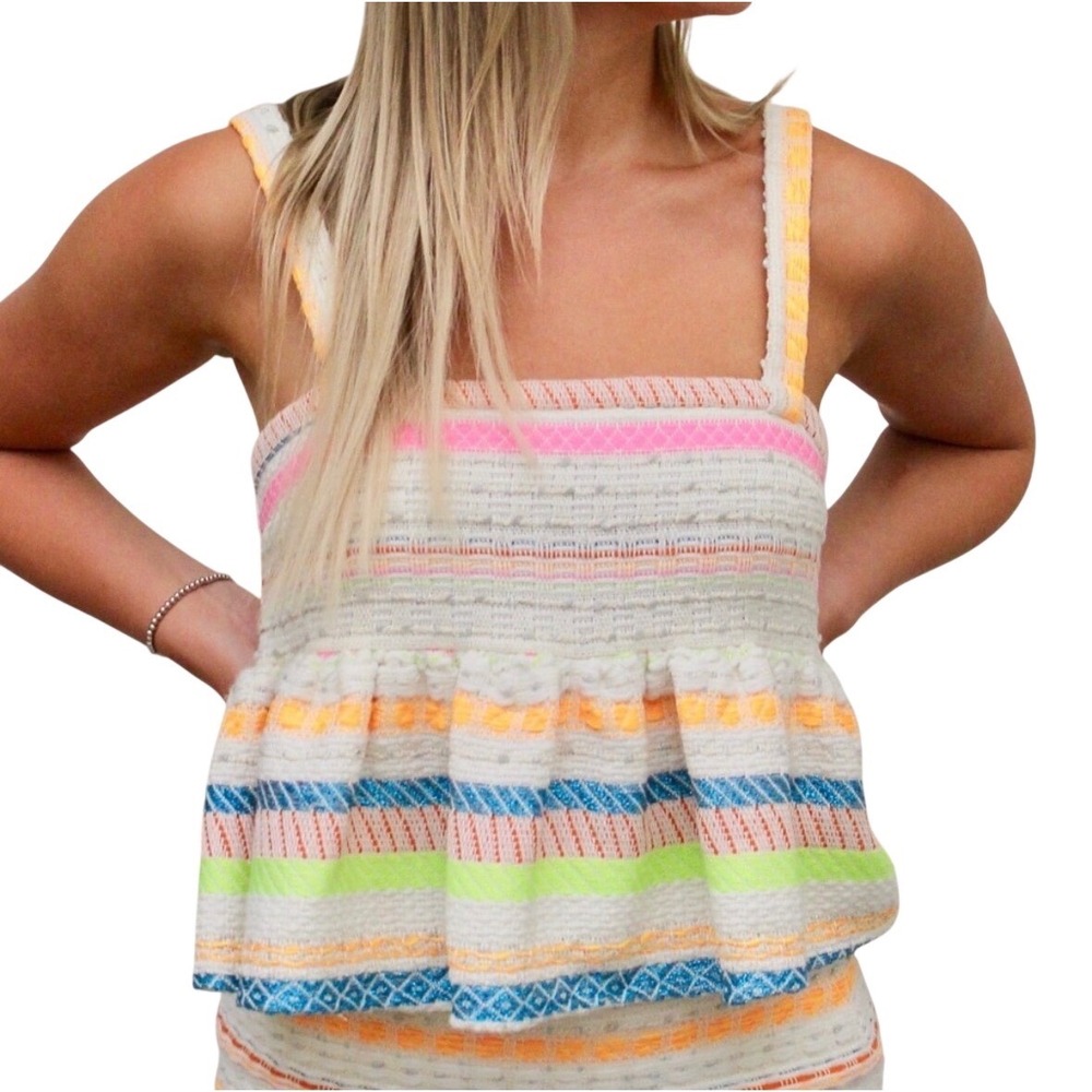 KOCH Owen Electric Koolaid Rainbow Stripe Knit Crop‎ Top Size XS Hippie Festival